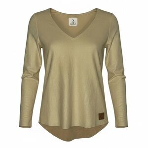 Tribe Kelley Faux Suede Tan Long Sleeve High Low V-Neck Top